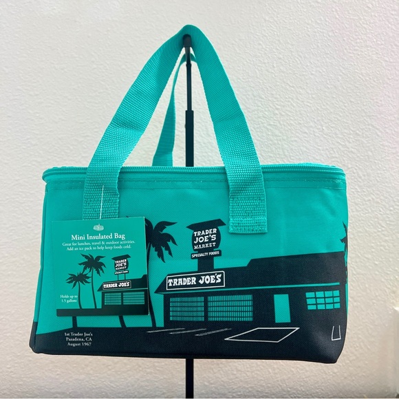 NWT Trader Joe’s Teal Blue Mini Insulated Tote Bag - Picture 1 of 5